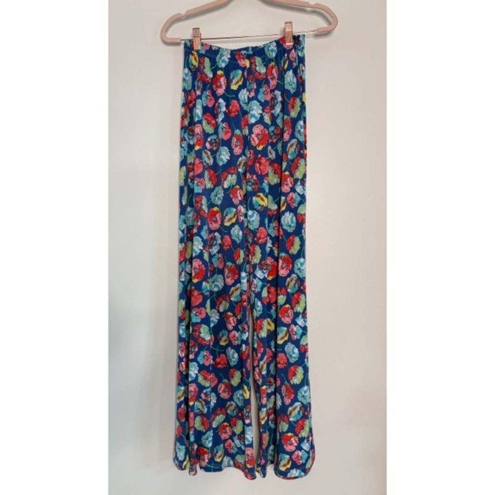 American Twist Los Angeles Floral Wide Leg Palazzo Pants Blue Red Medium USA